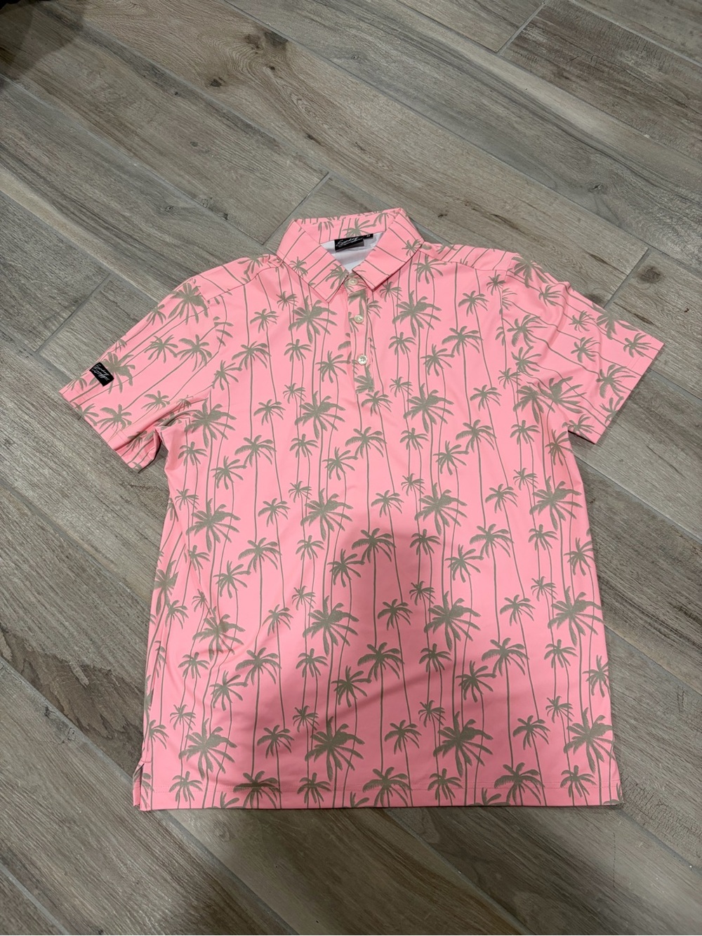 Sunday Swagger Men's Pink Palm-Print Short Sleeve Polo